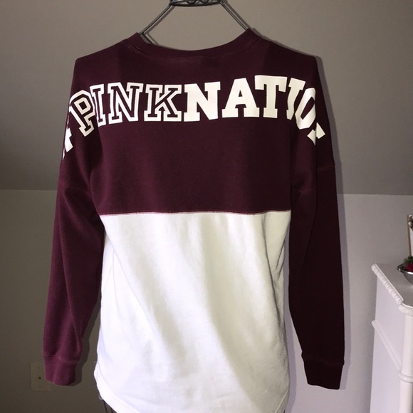 “PINK” Burgundy and White Long-Sleeve Shirt - Picture 4 of 7